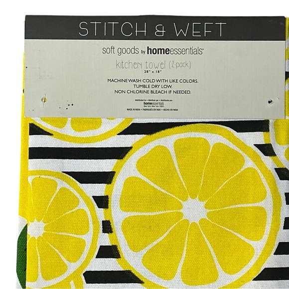 Stitch & Weft Kitchen Towel Set Lemon Print 100% Natural Cotton Yellow Black - Picture 5 of 16